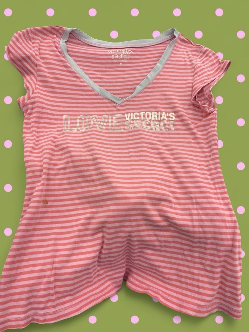 Victoria's Secret Pink Striped V‑Neck Short Sleeve Tee